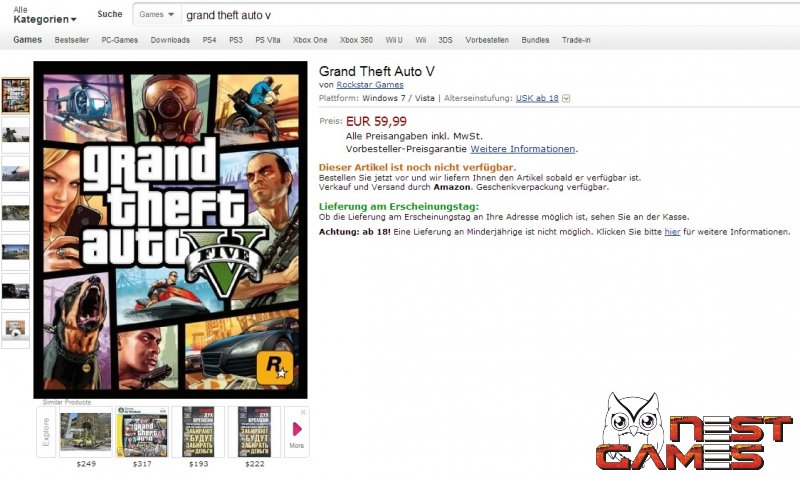 GTAV замечен на Amazon